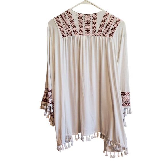 POL Open Tassel Embroidered Lined Cardigan Wide Short Sleeves Large - Picture 2 of 16